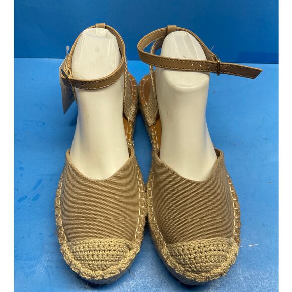 Time and Tru Beige 1 Like Platform Espadrille Sandals Ankle Strap shoe size 10 - Picture 3 of 10